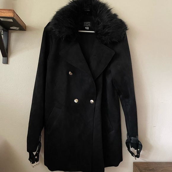 Simply Styled black suede faux fur coat - Picture 2 of 8